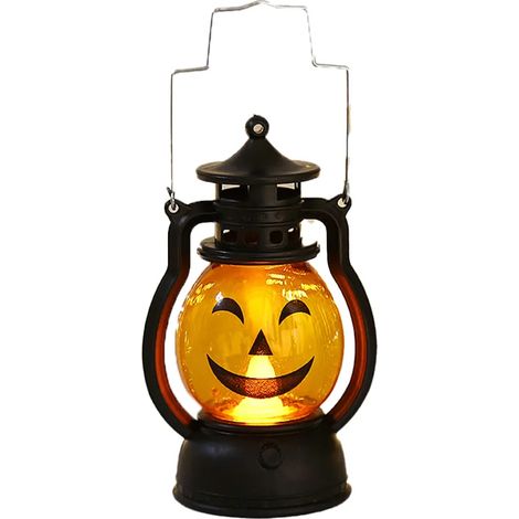 Mini lanterne citrouille d'Halloween avec LED vacillante, portable pour enfants, lampe à pétrole suspendue d'extérieur avec flamme