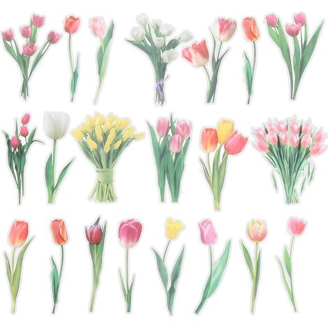 Transparent Tulipes Fleur Vinyle Autocollants, 40 Feuille Imperméable PET Fleurs Floral pour Artisanat DIY, Rose (1/5)