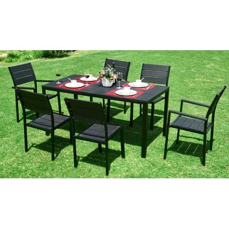 Gartentisch 156 x 78 cm – Kunststoff mit Holzoptik – Schwarz