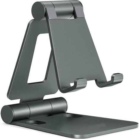 Support pour téléphone, tablette et liseuse, pliable en alliage d'aluminium, angle réglable - gris (1/5)