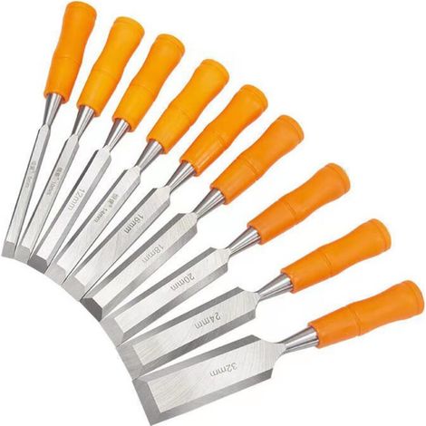 Outils de charpentier ciseau à bois poignée orange acier à haute teneur en carbone 6-32 ciseau à bois anti-choc ciseau plat ensemble de ciseaux à bois fendus