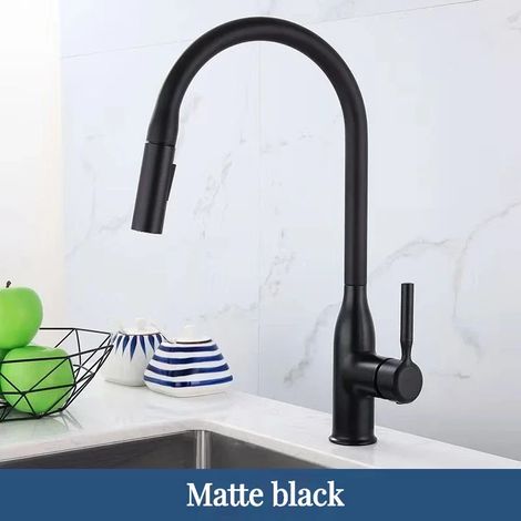 (Noir - Chine continentale) Robinet d'évier de cuisine amovible à ressort, mitigeur à bec extractible, eau chaude et froide avec douchette extractible, idéal pour la cuisson. (1/5)