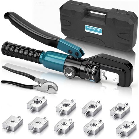12T/120KN Pince à Sertir les Fils Hydraulique 4–70mm² avec 9 Inserts de Sertissage, Coupe-câble pour Maison, Industrie, Bleu