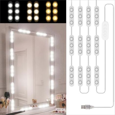 5 m lange Schminktisch-Spiegelleuchte mit 60 LEDs, 3 Farben, dimmbar, 10 Helligkeitsstufen, Schminkleuchte für Schminktische (1/5)