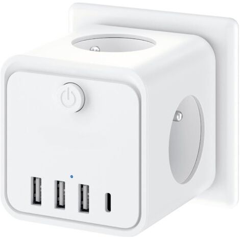 7 en 1 Multiprise Murale, Multiprise avec 3 Prises Française, Prise Multiple Secteur avec 1 Type C et 3 Ports USB, Multiprise Cube