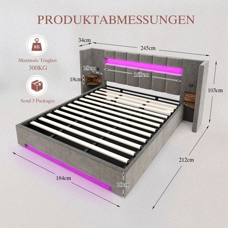Polsterbett 180x200 cm aus dunkelgrauem Samt mit USB & LED, Stauraum, ohne Matratze – MEUBLIV (1/5)