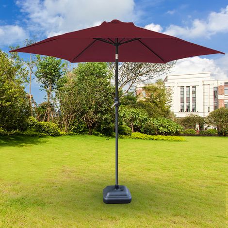 Patio Garden Parasol Outdoor Umbrella Crank Tilt with Parasol Weight Square Base 3m Wine Red (1/5)