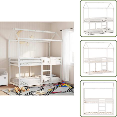 Letto in legno - vidaXL Letto a Castello con Tetto Bianco 90x200 cm in Legno di Pino - Letto per bambini con tetto