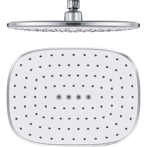 Pommeau de Douche, Pommeau de Douche Rectangulaire Blanc ABS Pommeau de Douche à Pluie Fixe Pommeau de Douche à Pluie Haute Pression, Connexion G1/2", 260 x 195mm (1/5)