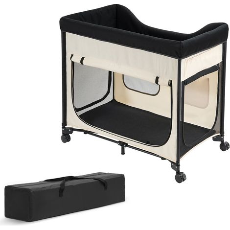 Mophorn Letto rialzato pieghevole per animali domestici in tessuto Oxford 600D e velluto olandese, con ruote e tasche laterali, capacità massima 45 kg, taglia L, colore beige (1/5)