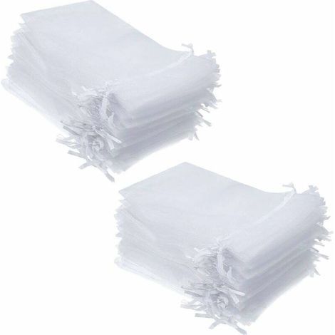 100 Pièces 13X18CM Blanc Sacs Organza Sachets, Utilisables Comme Pochettes À Bonbons, Pochettes À Bijoux, Pochettes Cadeaux De Mariage Ou De Noël (1/5)