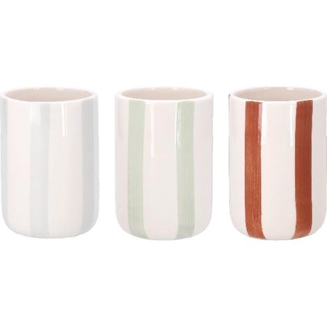 1 Pezzo Bicchiere Portaspazzolini in Ceramica Rigato 3 Colori (1/2)