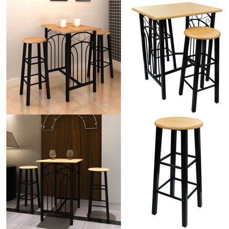 Table et tabouret de bar 3 pcs Bois et acier - Ensemble De Bar - Table De Bar - Tabourets De Bar - Mobilier Moderne - Meuble Design - Home & Living (1/5)