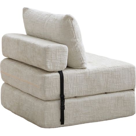 Canapé-lit pliable en chenille beige avec coussins, matelas rabattable et dossier, canapé au sol pratique pour salon et chambre (1/5)