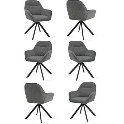 Goeurvant Silla giratoria a 360° con asiento mullido, respaldo curvado elegante y reposabrazos ergonómicos, confort elegante para cualquier habitación - Juego de 6 - Gris/Verde - Chenilla
