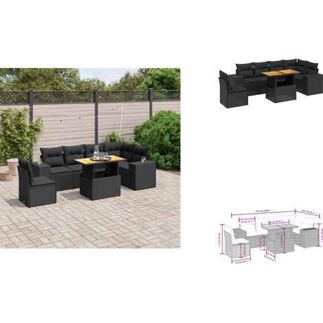 7-tlg. Garten-Sofagarnitur mit Kissen Schwarz Poly Rattan - Gartenmöbel Set - PE-Rattan Möbel - Outdoor Lounge - Gartenlounge - Terrassenmöbel (1/3)