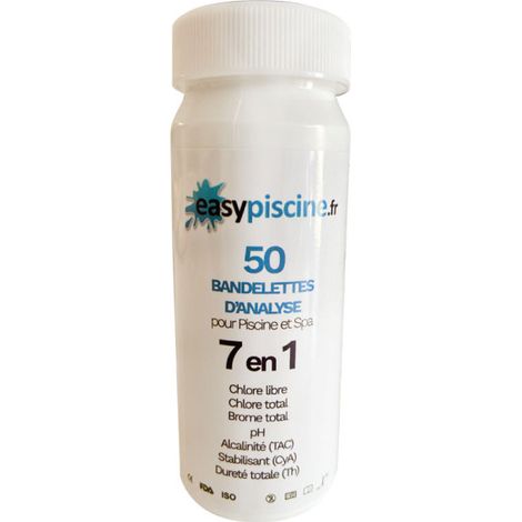 50 bandelettes d'analyse easyPiscine 7 en 1 pour piscine et spa (1/2)
