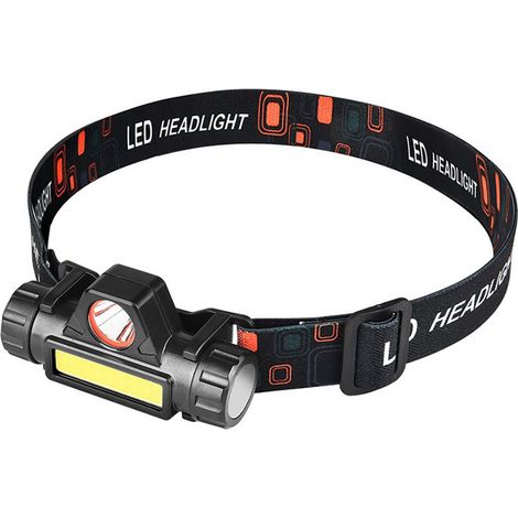 Lampe frontale Mini LED USB rechargeable, angle ajustable, étanche, légère, COB pour randonnée en montagne, pêche nocturne, travaux extérieurs. (1/5)