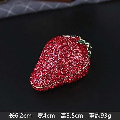 (Fraise rose) Coffret à bijoux luxueux et mignon en forme de fraise rouge diamant, avec couvercle rabattable. (1/5)