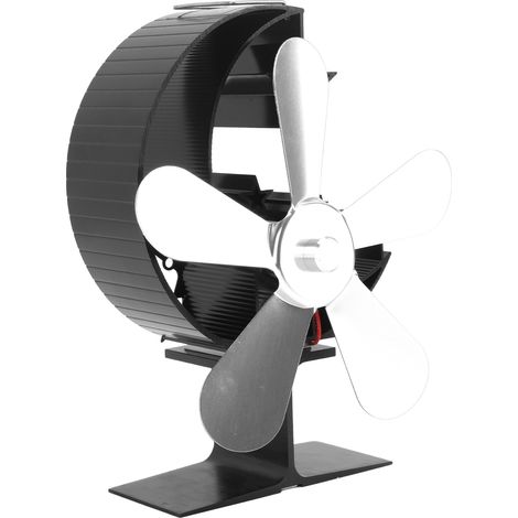 Ventilateur de poêle à 5 pales à dissipation thermique rapide en alliage d'aluminium, pour cheminée à bois (argenté).