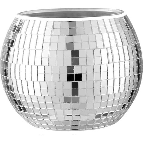 Pot de fleurs boule disco, vase sphérique en verre miroir argenté, contenant pour plantes et fleurs, style chandelier disco, convient pour les fêtes, les bureaux, les cuisines, 8x10 cm. (1/5)