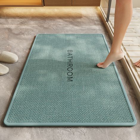 BBPETOPE Tapis de bain rectangulaire à coins arrondis vert tissé aspect lin, tapis absorbant antidérapant pour salle de bain, séchage rapide (1/2)