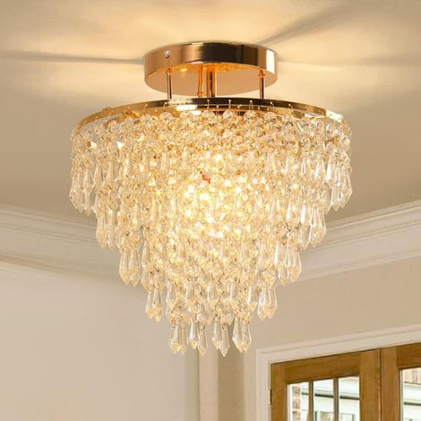 1 Lustre Plafonnier 5 Niveaux Cristal Chromé Diamètre 30cm Douille E26 Pour Salon Chambre Couloir