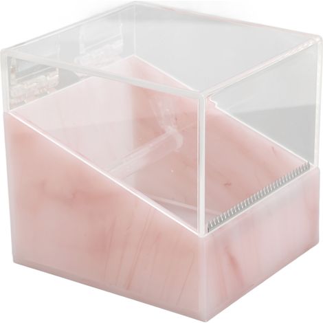 Distributeur de ruban adhésif pour faux cils à 2 compartiments, porte-ruban en acrylique avec couvercle transparent à rabat, rose texturé, idéal pour les salons de beauté. (1/5)