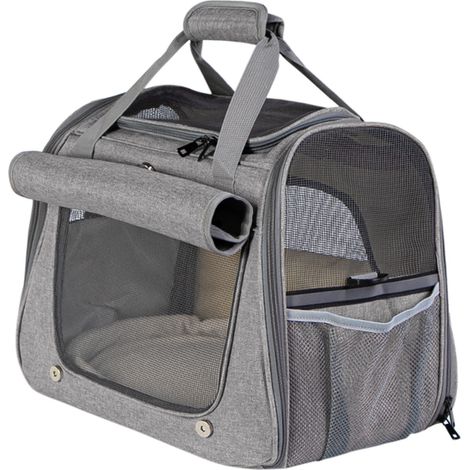 Borsa per il trasporto di cani e gatti, pratica borsa da viaggio, grigia, ventilata. (1/5)