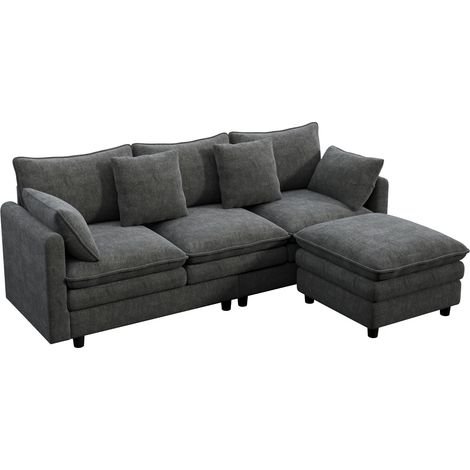 Sofá rinconero en L de 3 plazas en chenilla gris con chaise longue móvil MODENUIT (1/5)