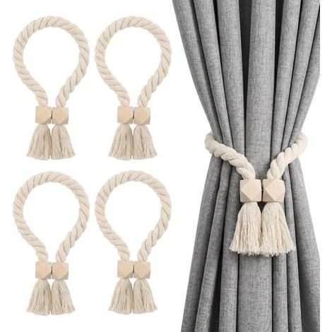 Embrasses de rideaux - Lot de 4 - Supports de rideaux - Cordons à rideaux - Cordon magnétique pour rideaux - Crochet pour embrasse de rideaux - Ruban pour rideaux - Beige - Lot de 4 (1/5)