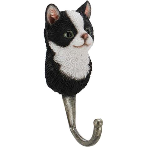 Esschert Design Garderobenhaken Katzenkopf Schwarz & Weiß 11,8 cm - Polyresin