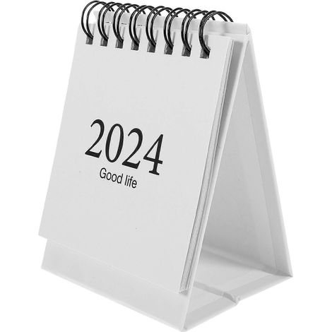 Mini calendrier 2024 de table, petit calendrier anglais, ornement décoratif pour bureau-10.5X7.5X6CM-White (1/3)