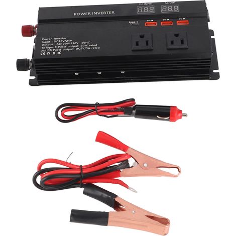 Auto-Wechselrichter, 4 USB-Anschlüsse, tragbarer 12/24-V-Eingang, Wechselrichter-Adapter für Auto, LKW, Wohnmobil (1/5)