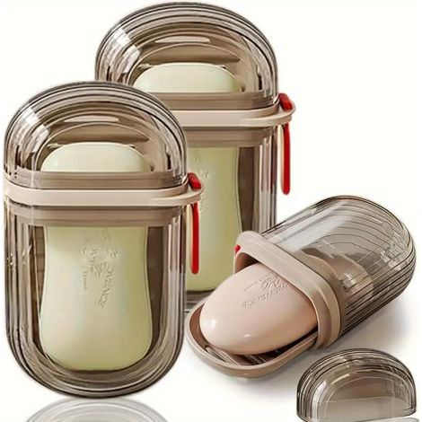 Tragbare Seifenschale mit Deckel, rosa, 3er-Set, ideal für Reisen, Outdoor-Aktivitäten, Camping und Wandern. (1/5)