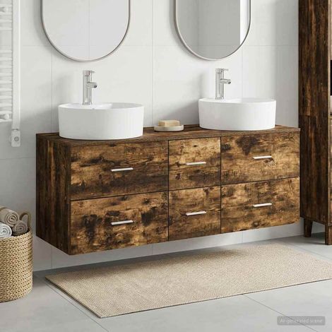 vidaXL Bathroom Furniture Set 3 pcs Smoked Oak 129 x 44.5 x 80 cm (1/5)