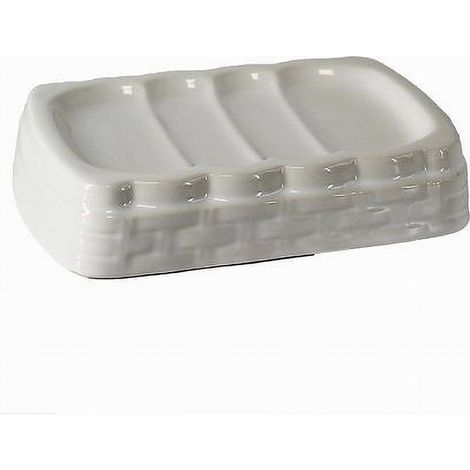 Cleafe - Porta Sapone Saponetta Stile Vimini Rattan Bianco In Ceramica Arredo Bagno 10349 - (1/2)