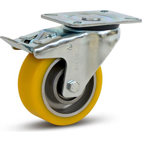 Roue pivotante lourde freinée - MESO - PU - 100mm - 350kg - Platine (1/2)