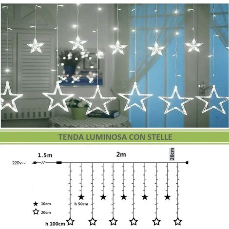 Tenda luminosa led con stelle 2x1 m luci di Natale decorazioni natalizie stelline luce bianca calda per addobbo feste Bianco freddo (1/4)