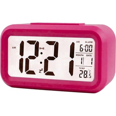MINKUROW Intelligenter digitaler Wecker mit Datums- und Temperatur-Snooze-Taste, rechteckige, batteriebetriebene Tischuhr für Schlafzimmer, Büro, Rosérot (1/5)