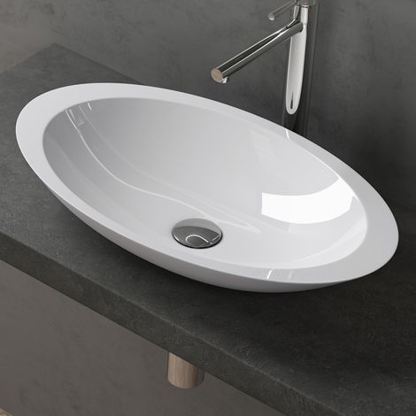 doporro Lavabo da Appoggio Lavandino Bagno Ovale in Marmoresina Bianco Lucido 60 cm Colossum802 (1/5)
