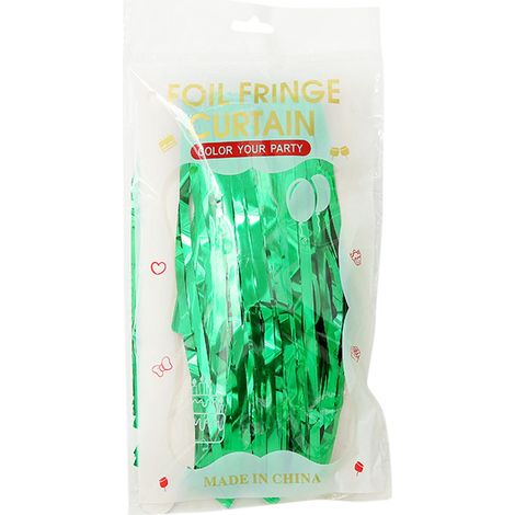 Rideau En Feuille Métallisée - Décoration De Fête Pour Anniversaire Mariage Événement - Rideau Pluie Brillant Vert - 1 Pièce (1/4)