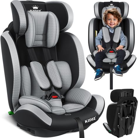 KIDIZ® Autokindersitz Kindersitz Kinderautositz  Autositz Sitzschale  9 kg - 36 kg 1-12 Jahre  Gruppe 1/2 / 3  universal  zugelassen nach ECE R129/03   Grau