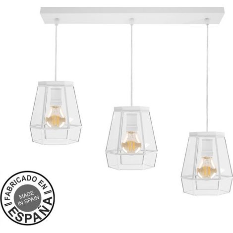 Suspension Abrila Réglette blanc métal cristal 64 cm