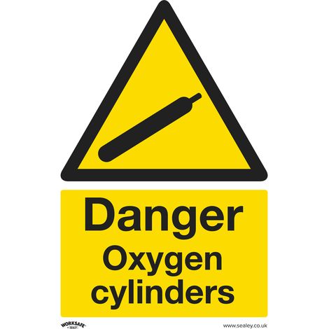 Sealey Worksafe® Danger Oxygen Cylinders Safety Sign, Self-Adhesive Vinyl - Pack of 10 SS61V10