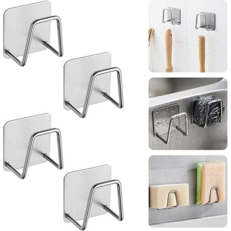4 pezzi Porta spugna autoadesivo in acciaio inox 5 x 5 x 3,2 cm Gancio porta spugna per lavello da cucina adesivo nero Gancio porta spugna per lavello da cucina in acciaio inox per spazzola -Crezuo