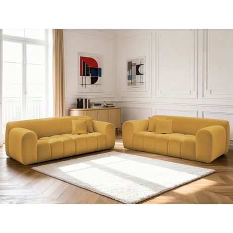 BOBOCHIC - Ensemble canapé droit fixe 3 + 2 places MELISSE tissu chiné   Jaune (1/5)