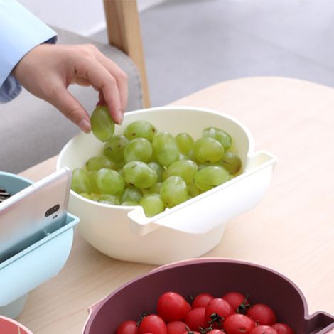 Zweilagige Obstschale aus Kunststoff mit Handyhalterung für die Küche, Weiß (1/5)