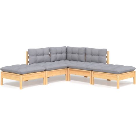 Maison Exclusive - Set Divani da Giardino 5 pz con Cuscini Grigi Massello di Pino (1/5)