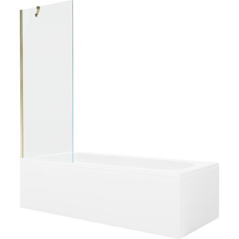 Mexen Vega Rechteckige Badewanne 160 x 70 cm mit Verkleidung und 1-flügeliger Trennwand 70 cm, transparent, gold (1/5)